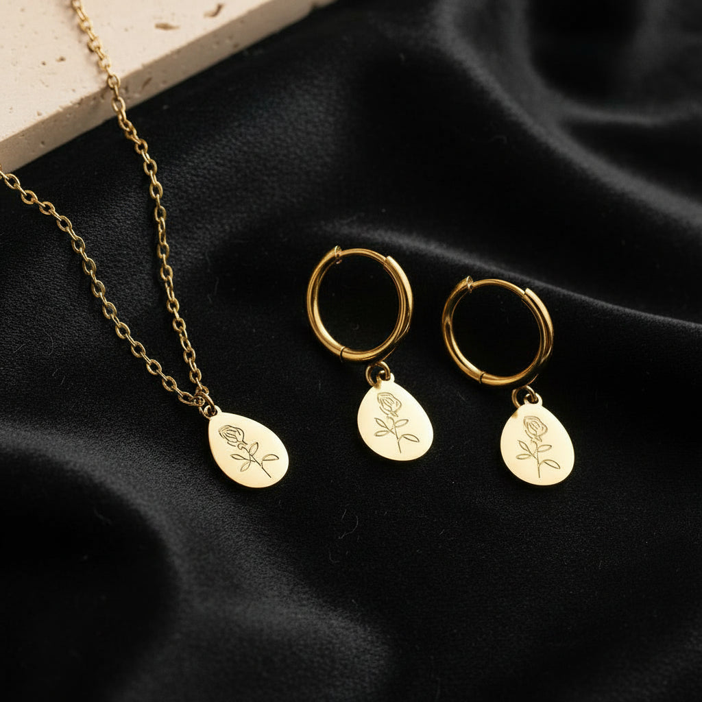Rose Medallion Necklace & Earrings Set