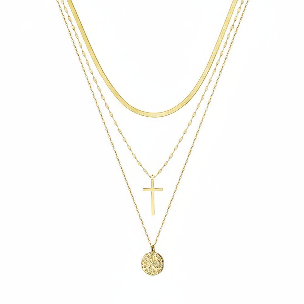 Cross &amp; Medallion Layered Necklace